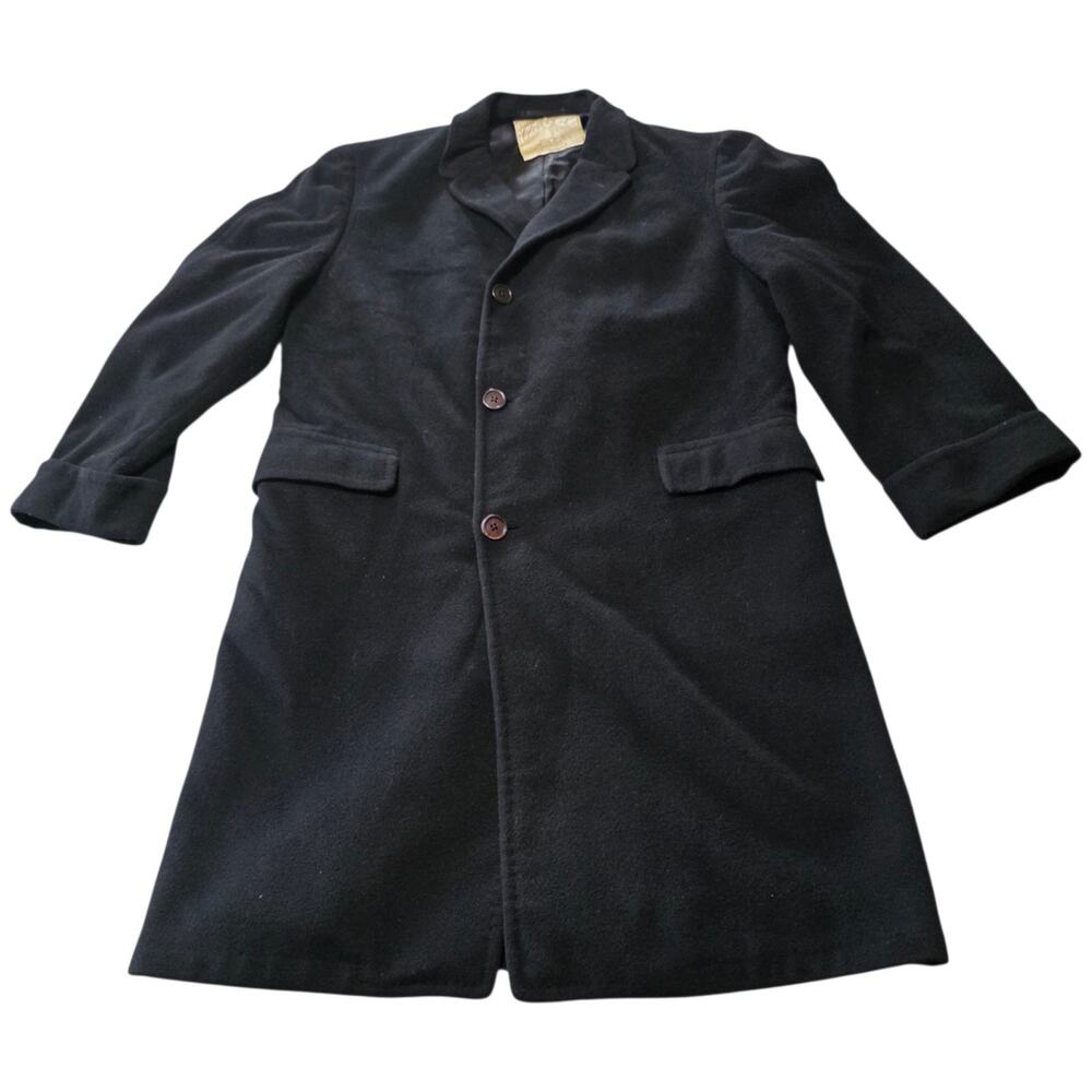 Vintage Sterling Lindner Cloth of Gold Cashmere Overcoat Black 42 Long USA